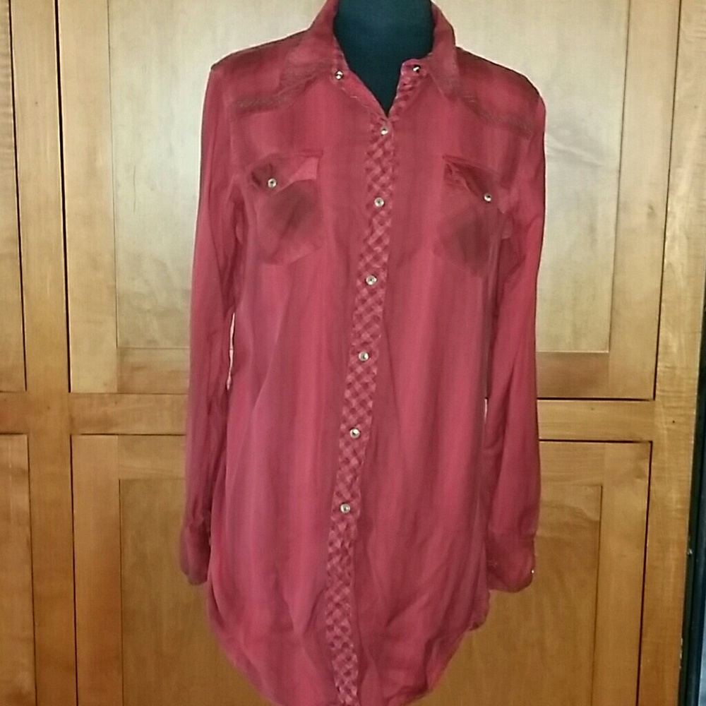 Ryan Michael Red Snap Tunic Medium - image 1